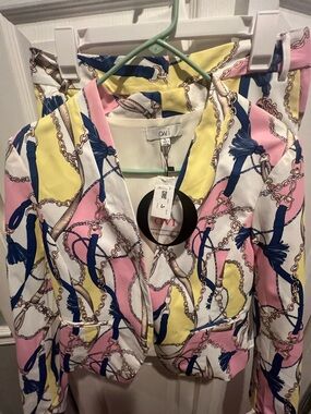Ovi Pink Yellow White Chain & Tassel Print Blazer